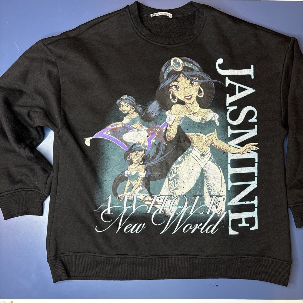 ZARA Disney Jasmine Sweatshirt Black Crewneck Princess Y2K Girlhoodcore Alladin